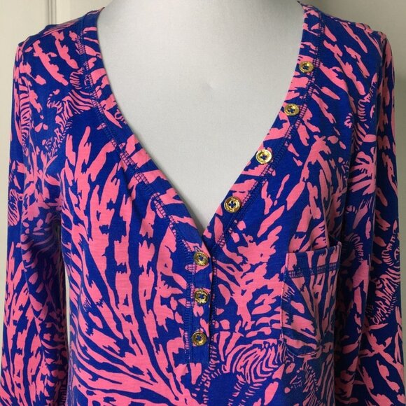Lilly Pulitzer Women's Pink Blue Long Sleeve Pima Cotton Shift Dress Size Medium - Picture 2 of 15
